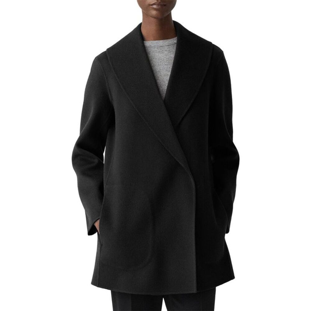 Theory Womens Shawl Wool & Cashmere-Blend Coat, Black